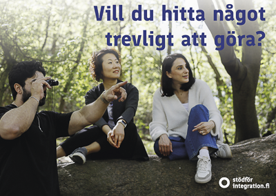 illustrationsbild. Text: Vill du hitta något trevlight att görä? stödförintegration.fi. 